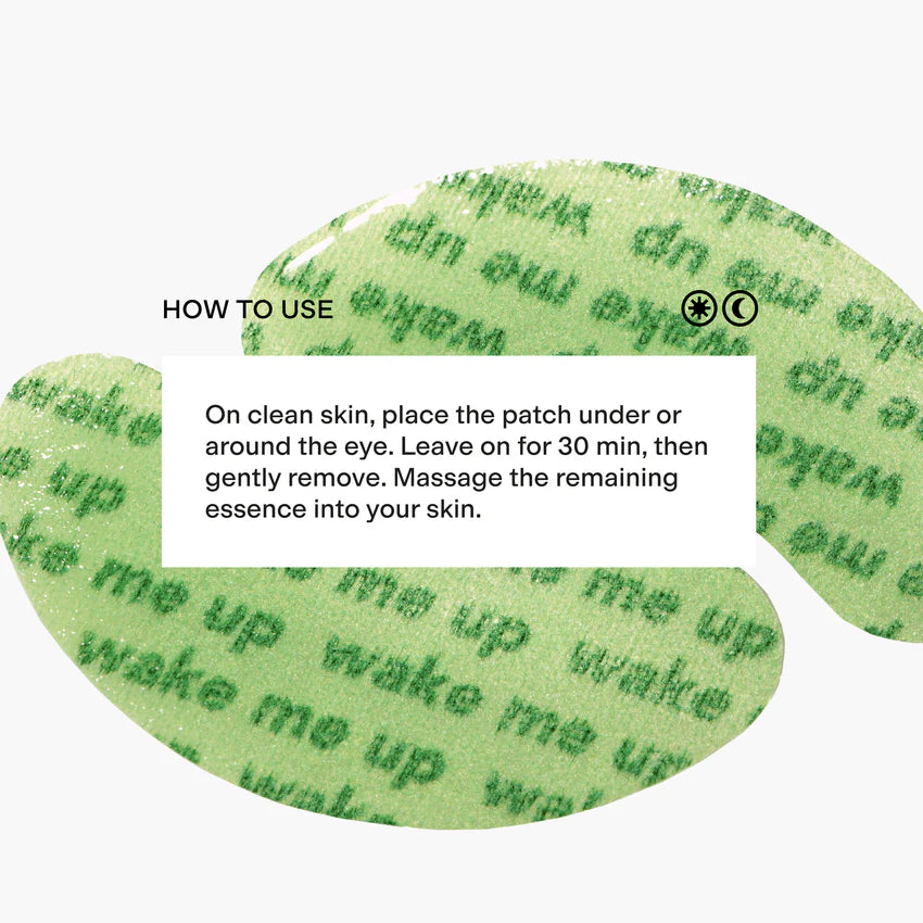 Eye patches with text on a white background