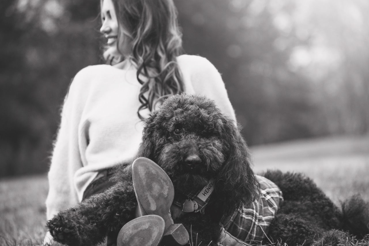 Caroline O'Connell with her dog, Henry, at the Refined with Caroline studio