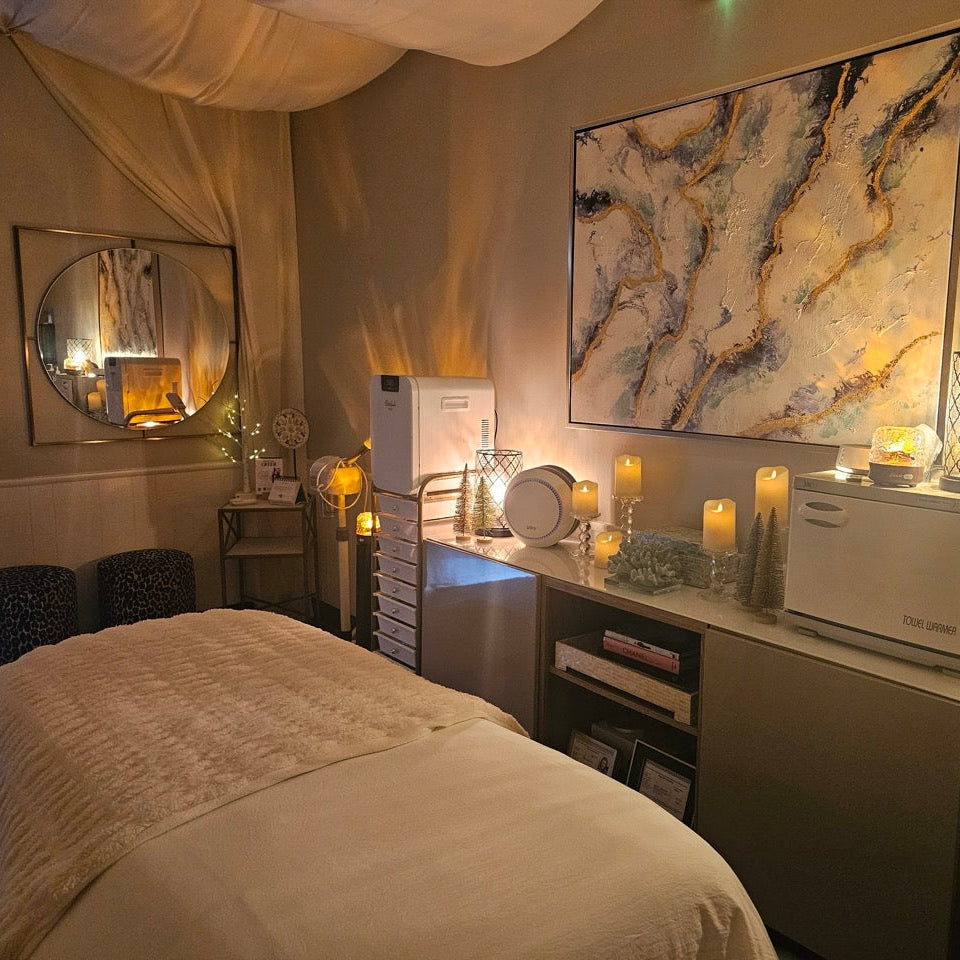 Neatly arranged bedroom with bed, dresser, and decorative items.