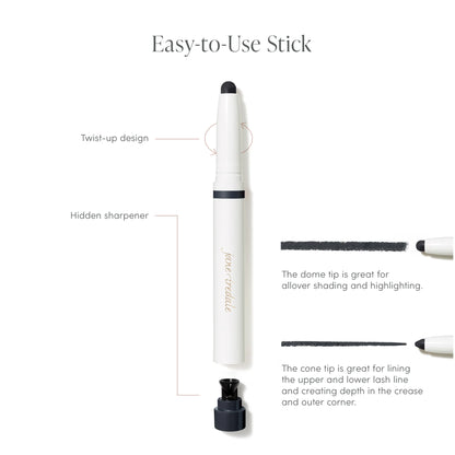 Eyeliner stick with features highlighted on a white background