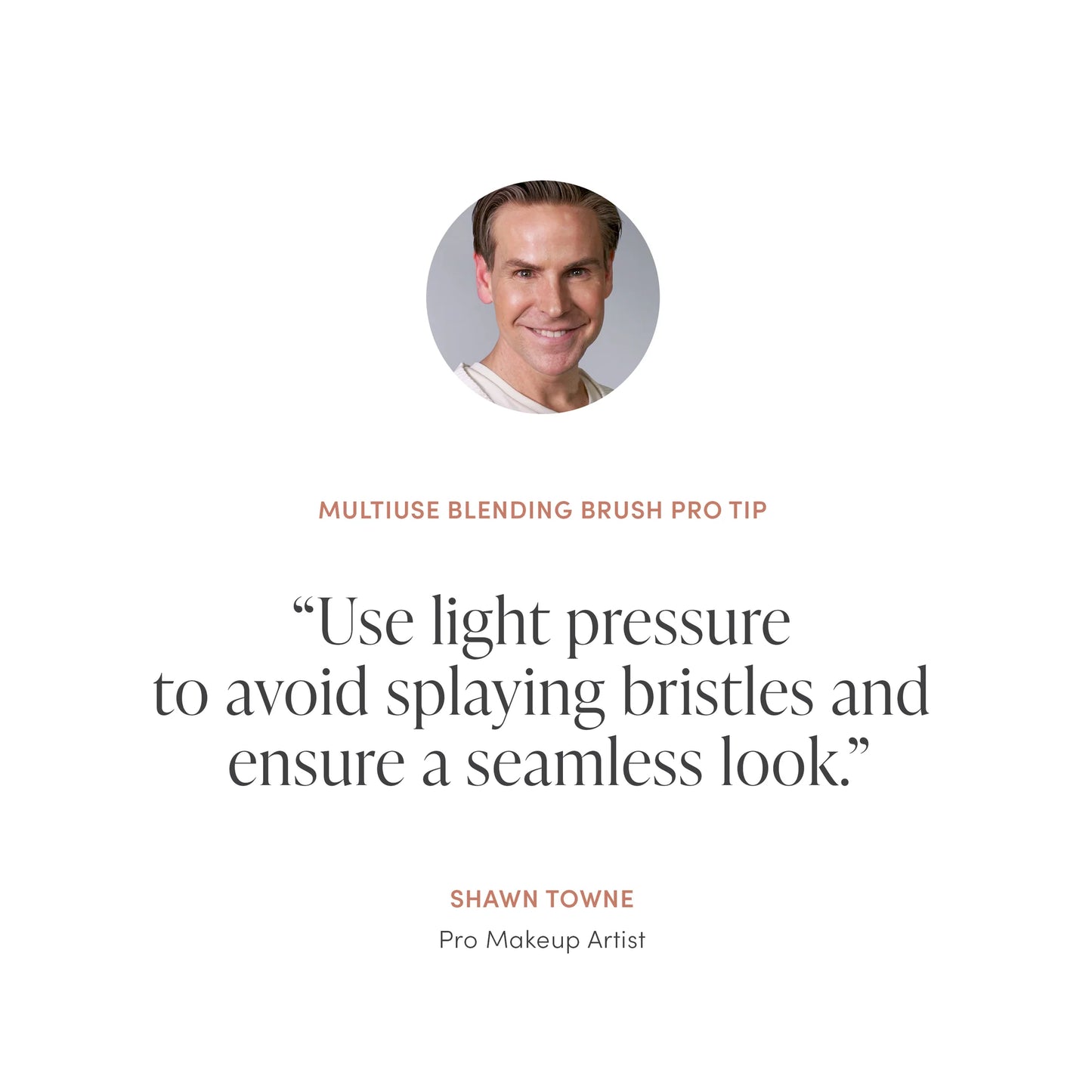 Blending brush pro tip with a photo of a makeup artist and text on a white background