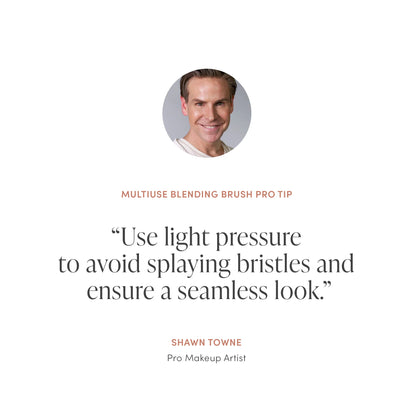 Blending brush pro tip with a photo of a makeup artist and text on a white background