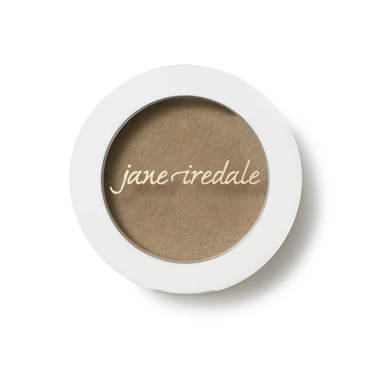 Cosmetic compact with brown shade and 'jane iredale' branding on a white background