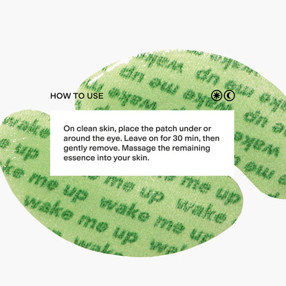 Eye patches with text on a white background