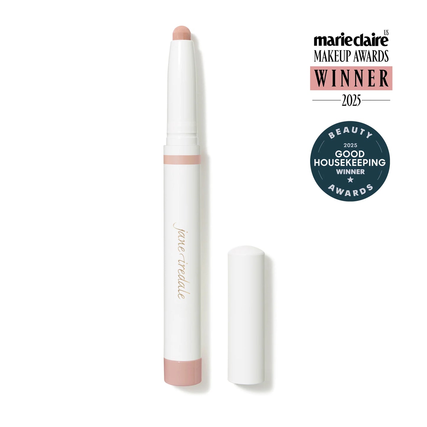 Lip liner with white casing and pink tip, featuring Marie Claire and Good Housekeeping awards on a white background.