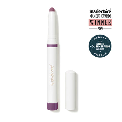 Lip liner with purple cap and base, featuring Marie Claire and Good Housekeeping awards on a white background.