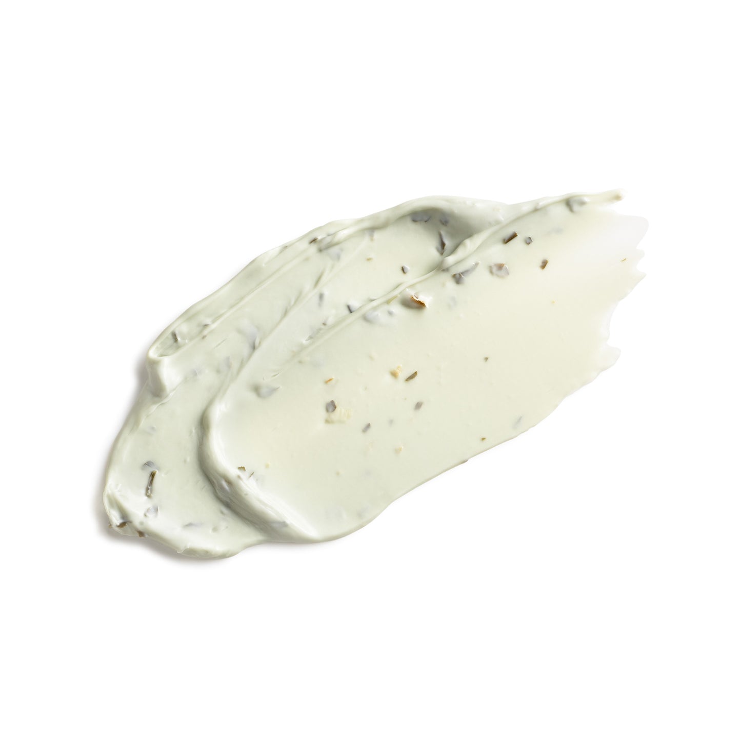 Swirl of white cream with specks on a white background