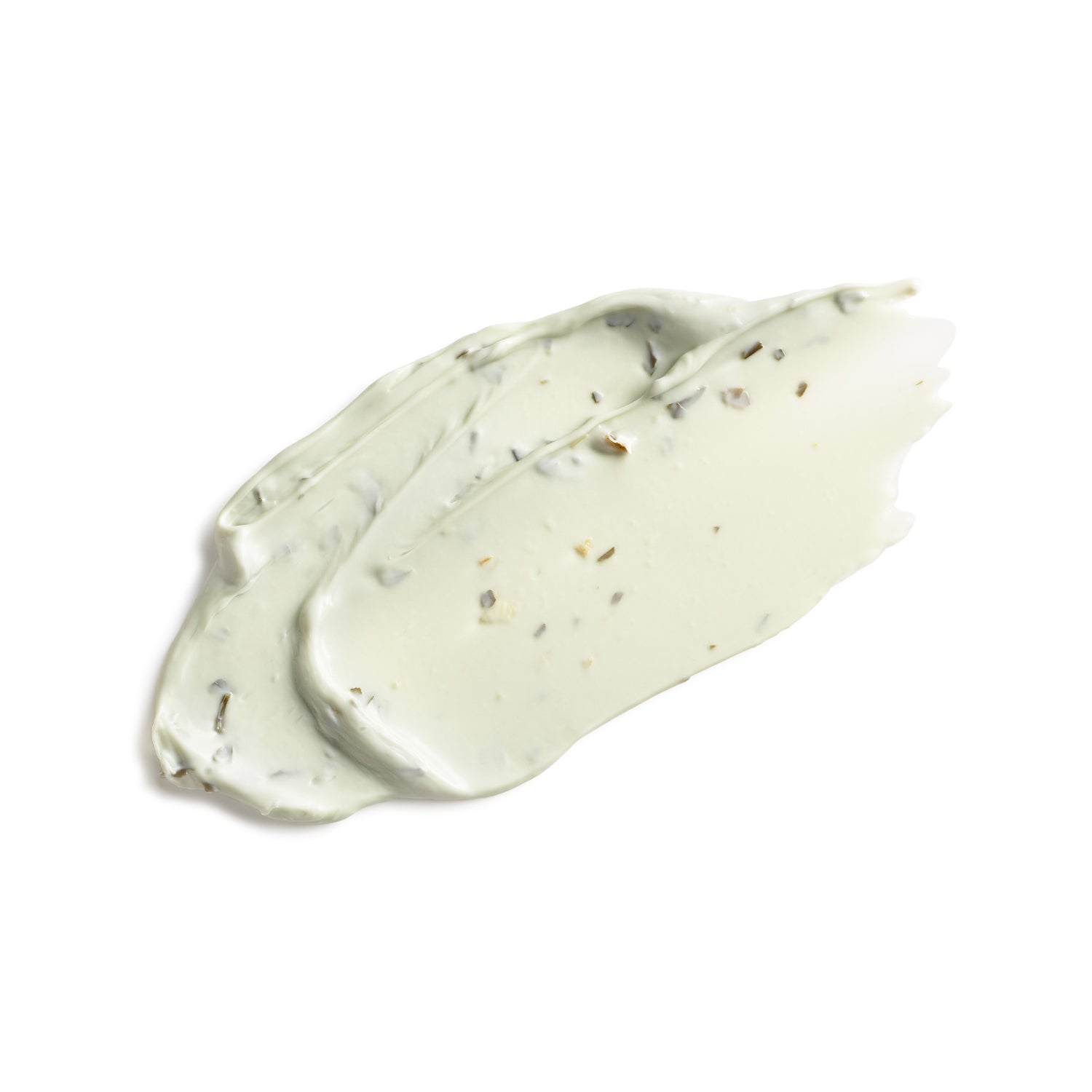 Swirl of white cream with specks on a white background