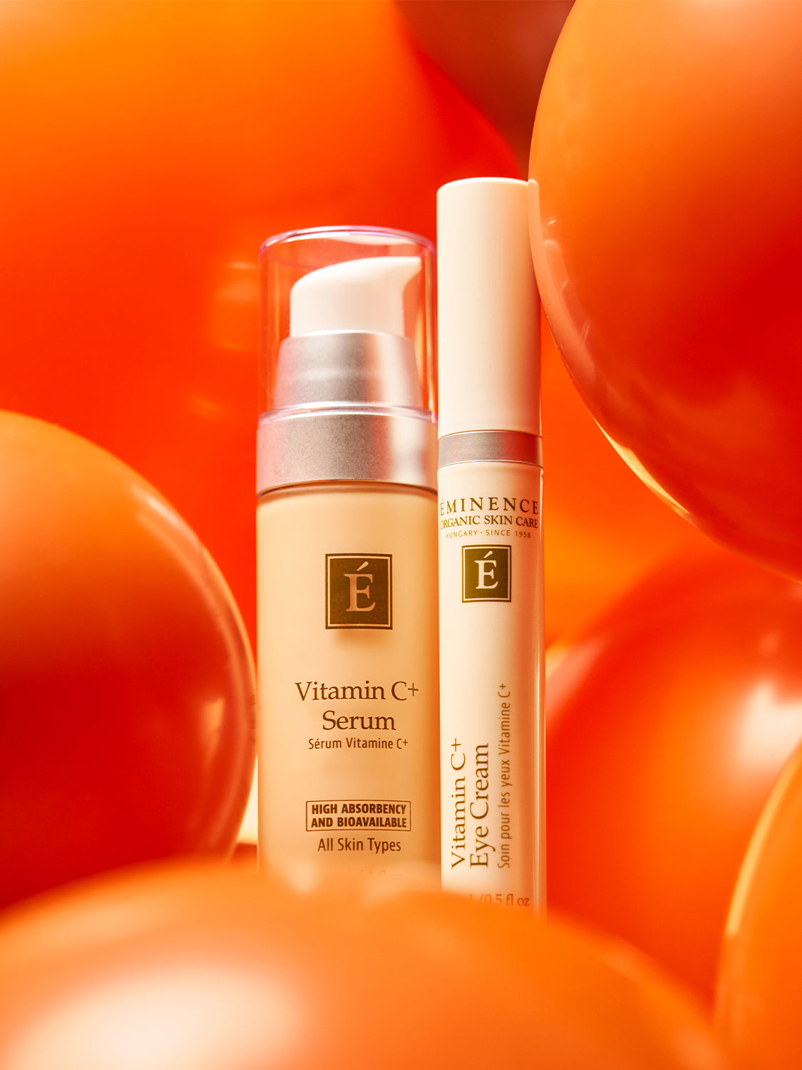 Eminence Vitamin C+ Eye Cream styled in a lifestyle setting.