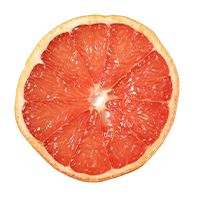 Sliced grapefruit half on a white background