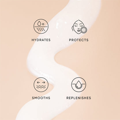 Bio-Peptide Lip Treatment texture with icons for hydrates, protects, smooths and replenishes
