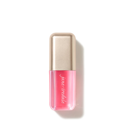 Jane Iredale Just Kissed pH Lip Oil in Blooming Pink, capped, with its gold top.