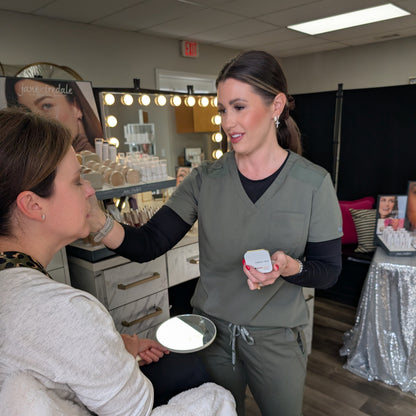Professional makeup consultation and beauty guidance at Refined With Caroline