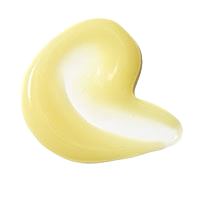 Yellow and white object resembling a stylized flower or abstract design on a white background