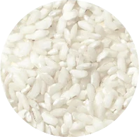 Close-up of white rice grains on a white background